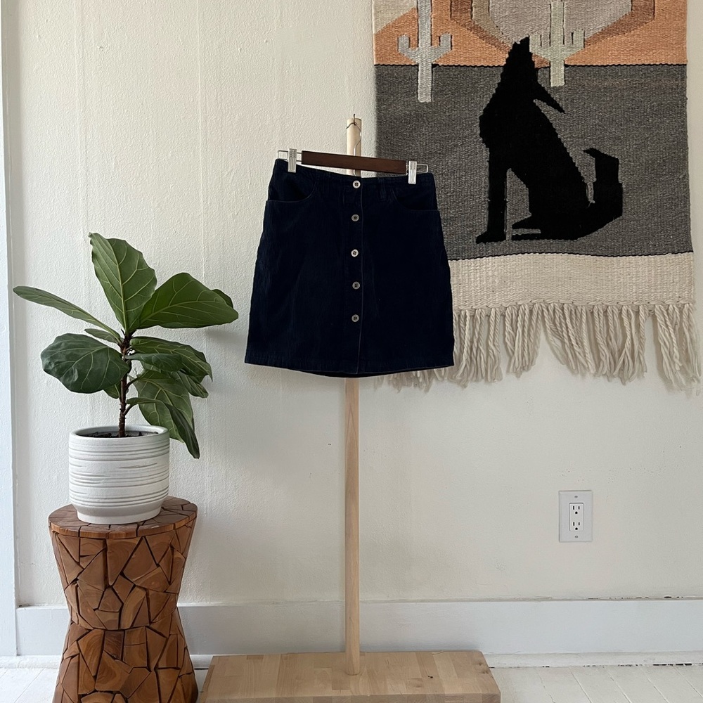Vintage American Eagle Navy Blue Corduroy Button-Up Skirt